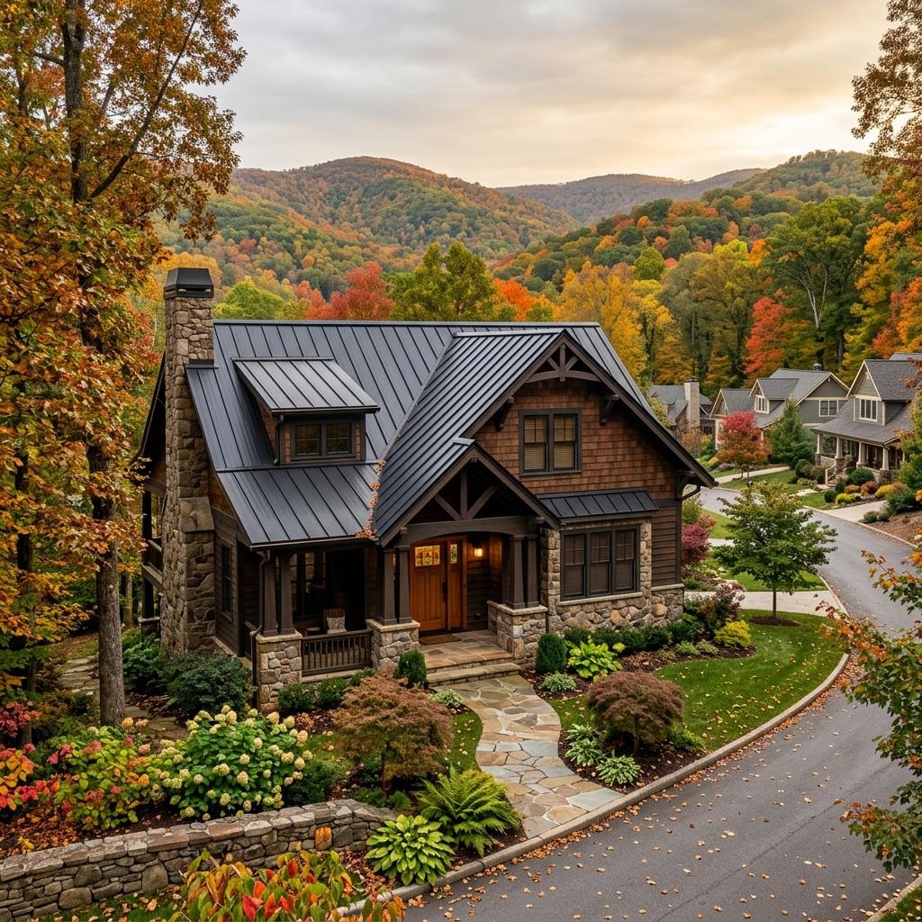 Matte black standing seam metal roof on a craftsman home near Morgantown WV